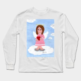 Little dark-haired angel girl with a heart Long Sleeve T-Shirt